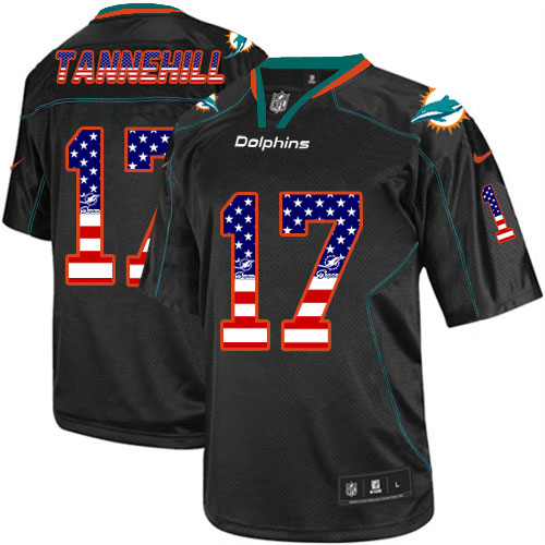 Men's Limited Ryan Tannehill Nike Jersey Black - #17 USA Flag Fashion NFL Miami Dolphins